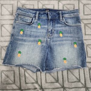 GAP girle Blue Denim Shorts with Pineapple Embroidery